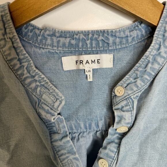 Frame Denim Rowan Chambray Blue Henley Flutter Sleeve Blouse Size Large - Picture 4 of 6